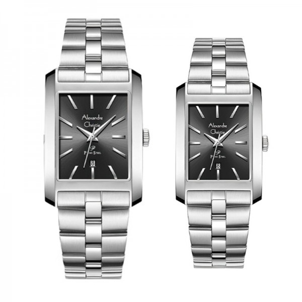 Alexandre Christie AC 1037 Silver Dark Grey Steel Couple